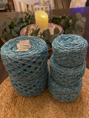 Vintage reclaimed upcycled cotton L.L.Bean Turquoise & White Marled Yarn Cakes